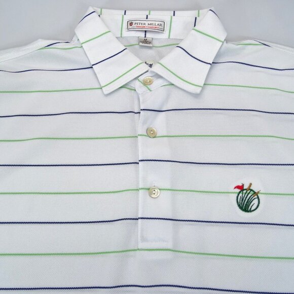 Peter Millar Polo Shirt M Summer Comfort Short Sleeve 3 Button Striped Vintage - Picture 1 of 7